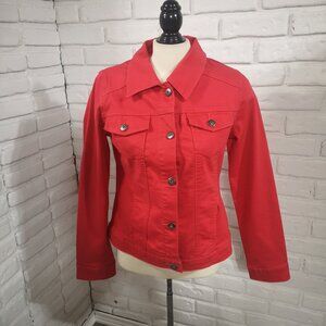 Wrangler Authentics Ladies Size Medium Red Button Front & Cuffs Denim Jacket